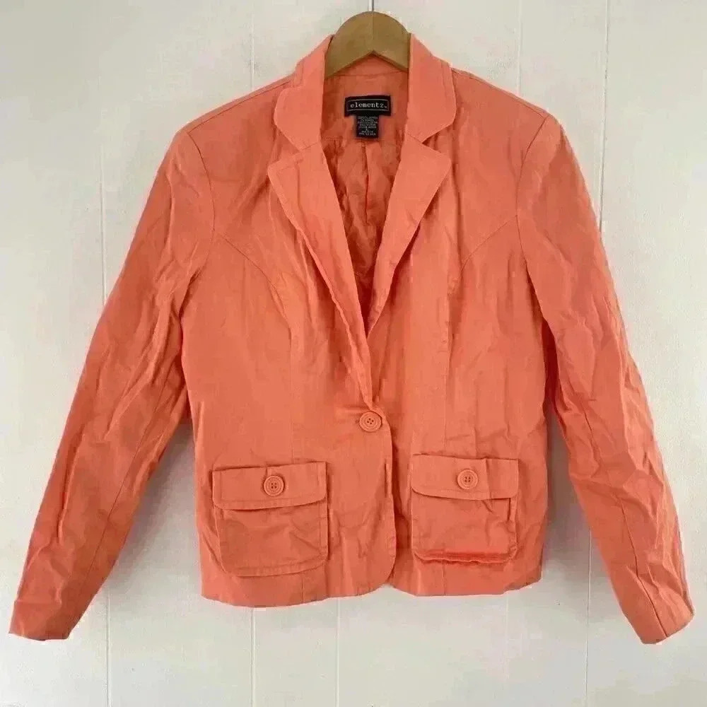 Elementz cotton orange button women's blazer L
